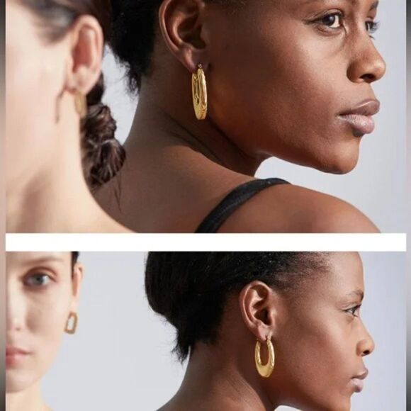 ⭐️ NEW Gold Textured Long Oval Hoop Earrings - Picture 2 of 12